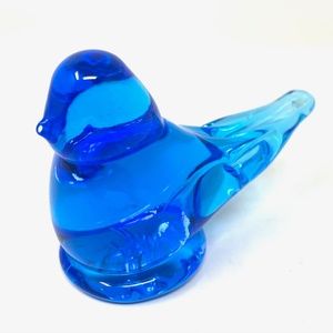 Vintage Blue Blown Glass Minature Bird Signed Ron Roy Handmade Circa 1990 Pretty
